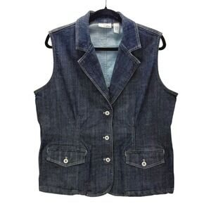 Chico's Platinum Women's Denim Vest Size 2 Blue Jean Blazer Style Button Front‎